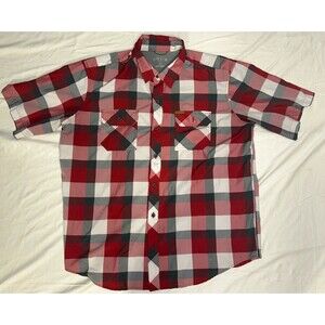 Orvis Short Sleeve Button Up Shirt Mens Large Red Gray Black White Outdoor Light